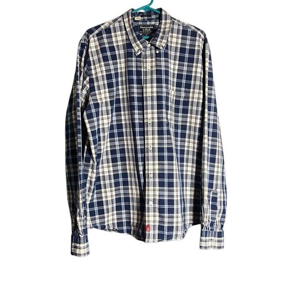 Abercrombie & Fitch Men’s Plaid Button-Up Shirt – Size XL – Navy & White - Picture 1 of 7